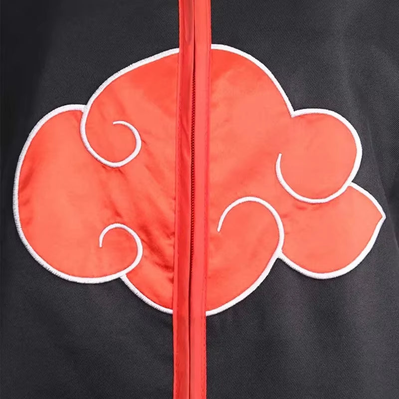 Anime Red Cloud Cloak Costume Embroidered Red Cloud Standing Collar Robe Adult Halloween Party Cos Cloak Ring Headband Necklace